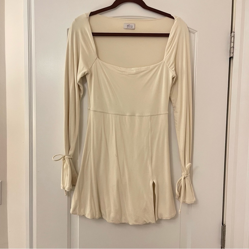 Oh Polly Cream Long Sleeve Mini Dress
